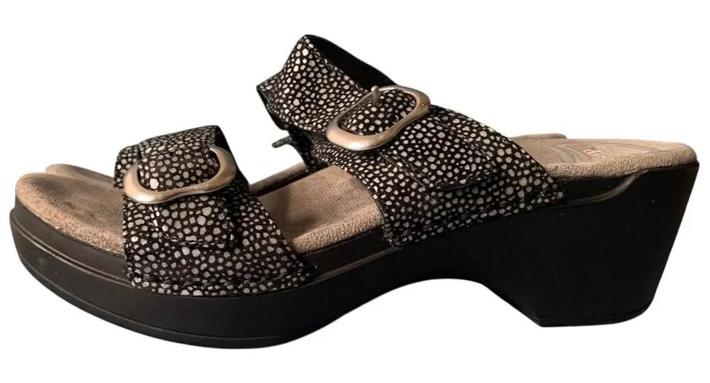 DANSKO Sophie BLACK SILVER leather COMFORT CLOGS SANDALS SHOES sz 37 7
